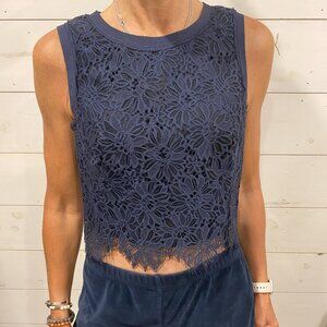 Rebecca Taylor Floral Lace Cropped Top